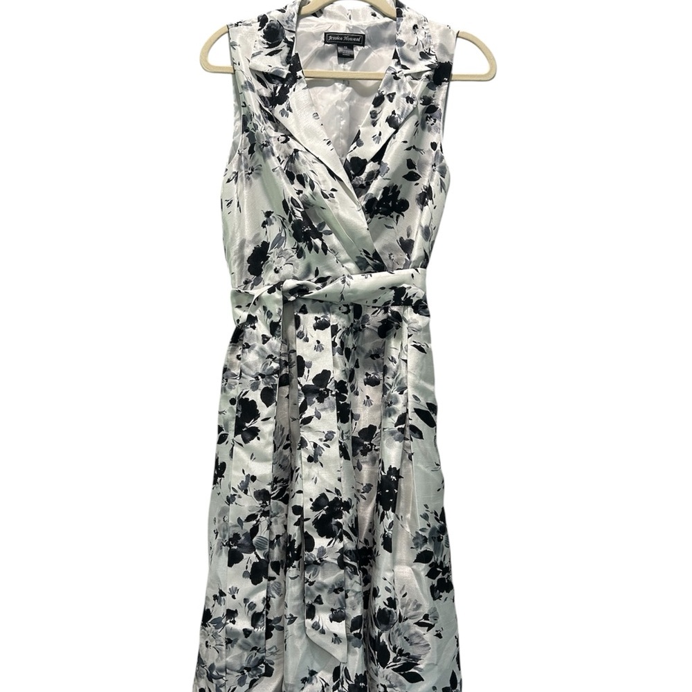 Jessica Howard Mint and Black Floral Sleeveless Wrap Dress